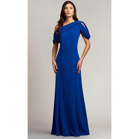 Tadashi Shoji Size XL Royal Blue One-Shoulder Bow Detail Crepe Maxi Gown Dress - Picture 1 of 11